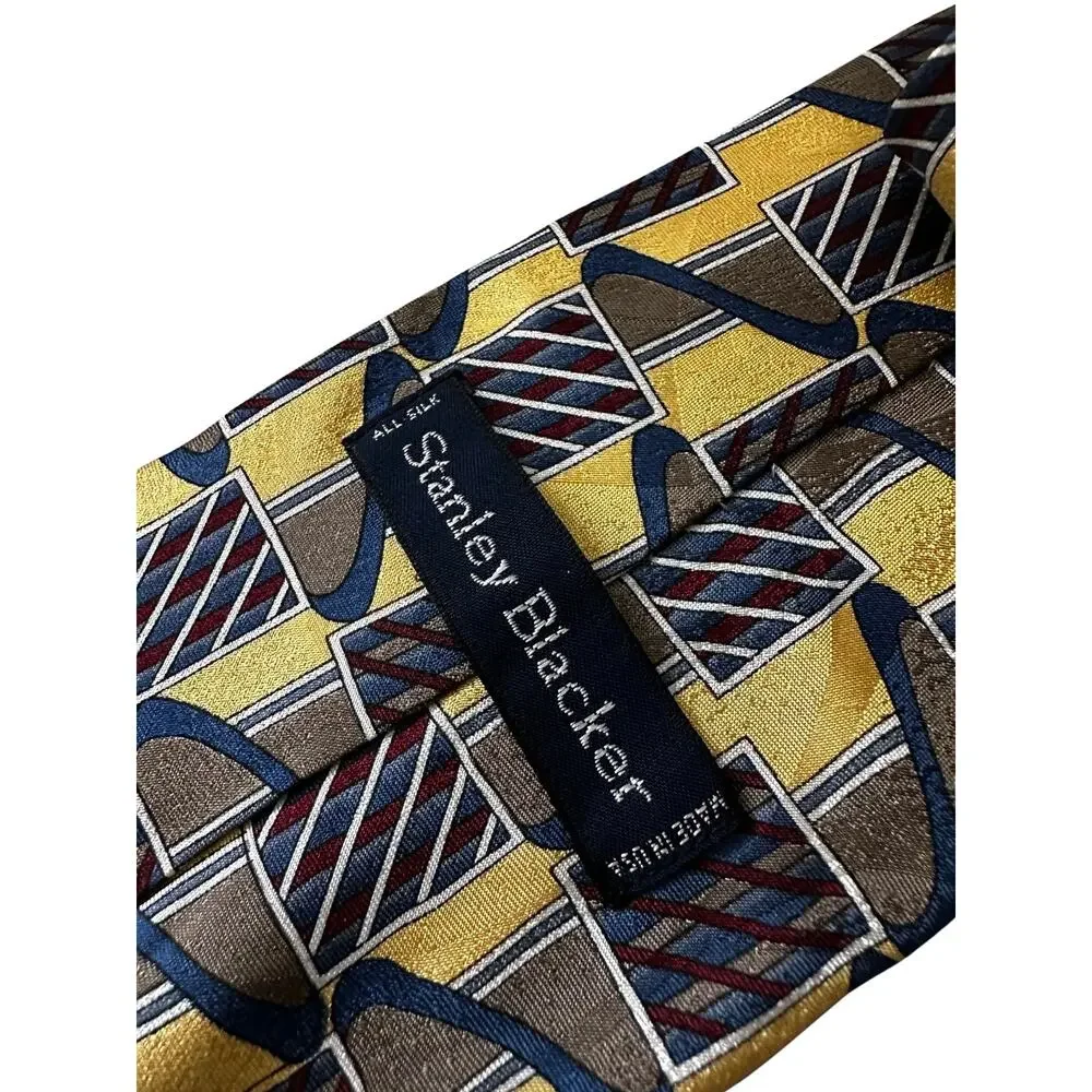 Vintage Stanley Blacker Yellow Geometric Silk Necktie